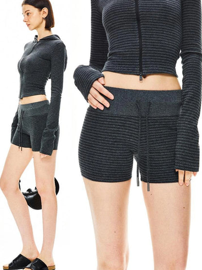 kvkv Elastic Drawstring Waistband Striped Fitness Shorts
