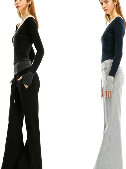 kvkv Elastic Waist Flared Sweatpants