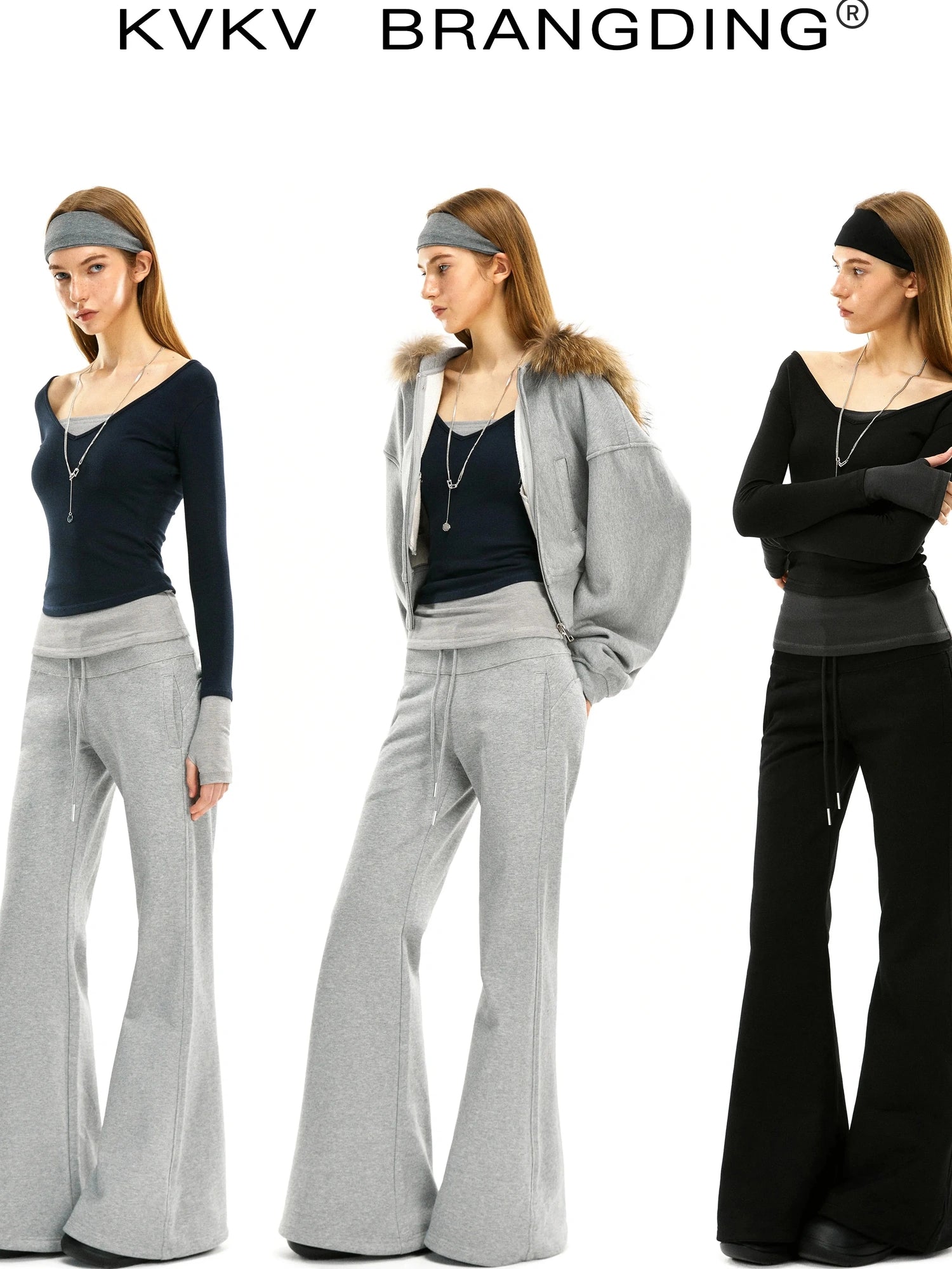 kvkv Elastic Waist Flared Sweatpants