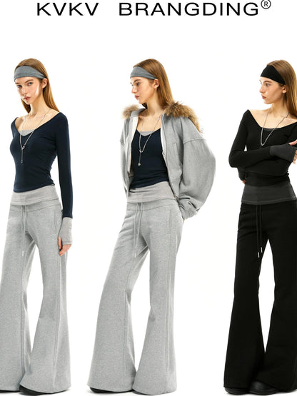kvkv Elastic Waist Flared Sweatpants