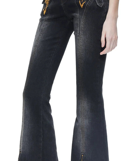 kvkv Embroidered Floral Palazzo Jeans