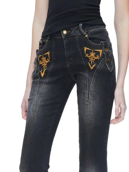 kvkv Embroidered Floral Palazzo Jeans