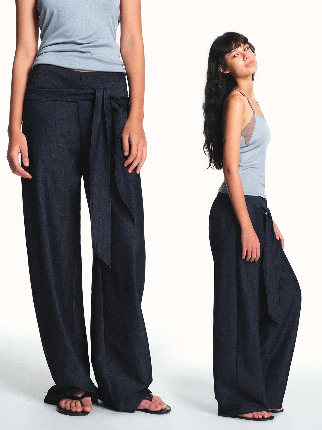 kvkv Faux Denim Detachable Tie Structured Drapey Women&