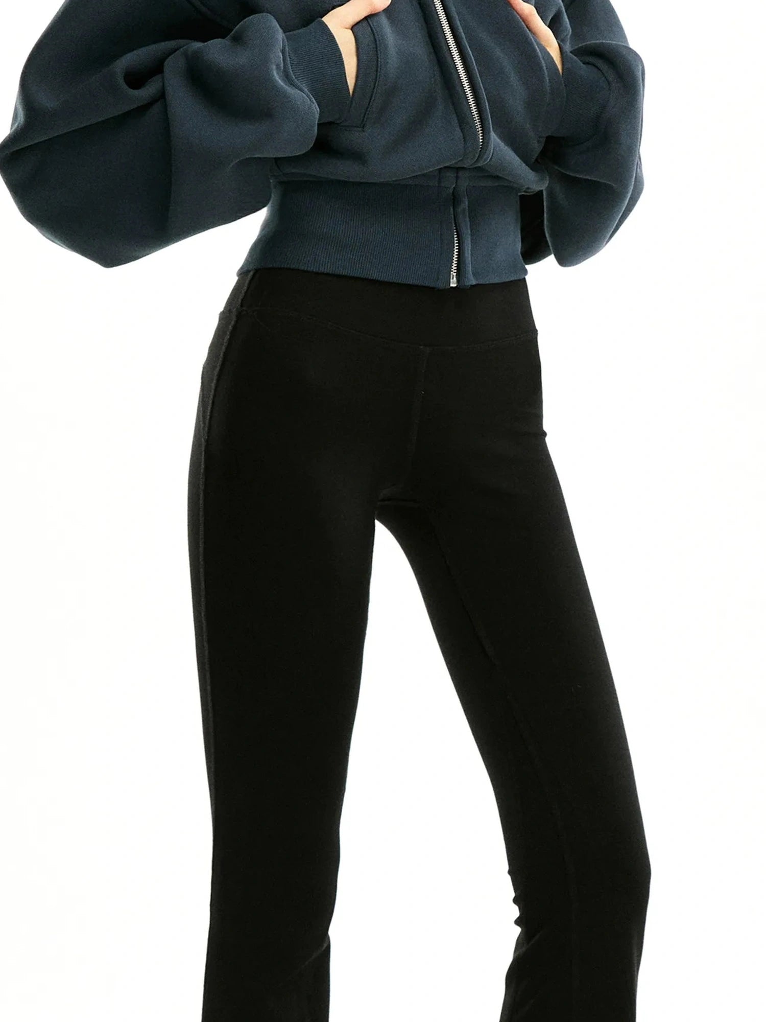 kvkv Faux Fur Hooded Zip Up Cropped Sweatshirt