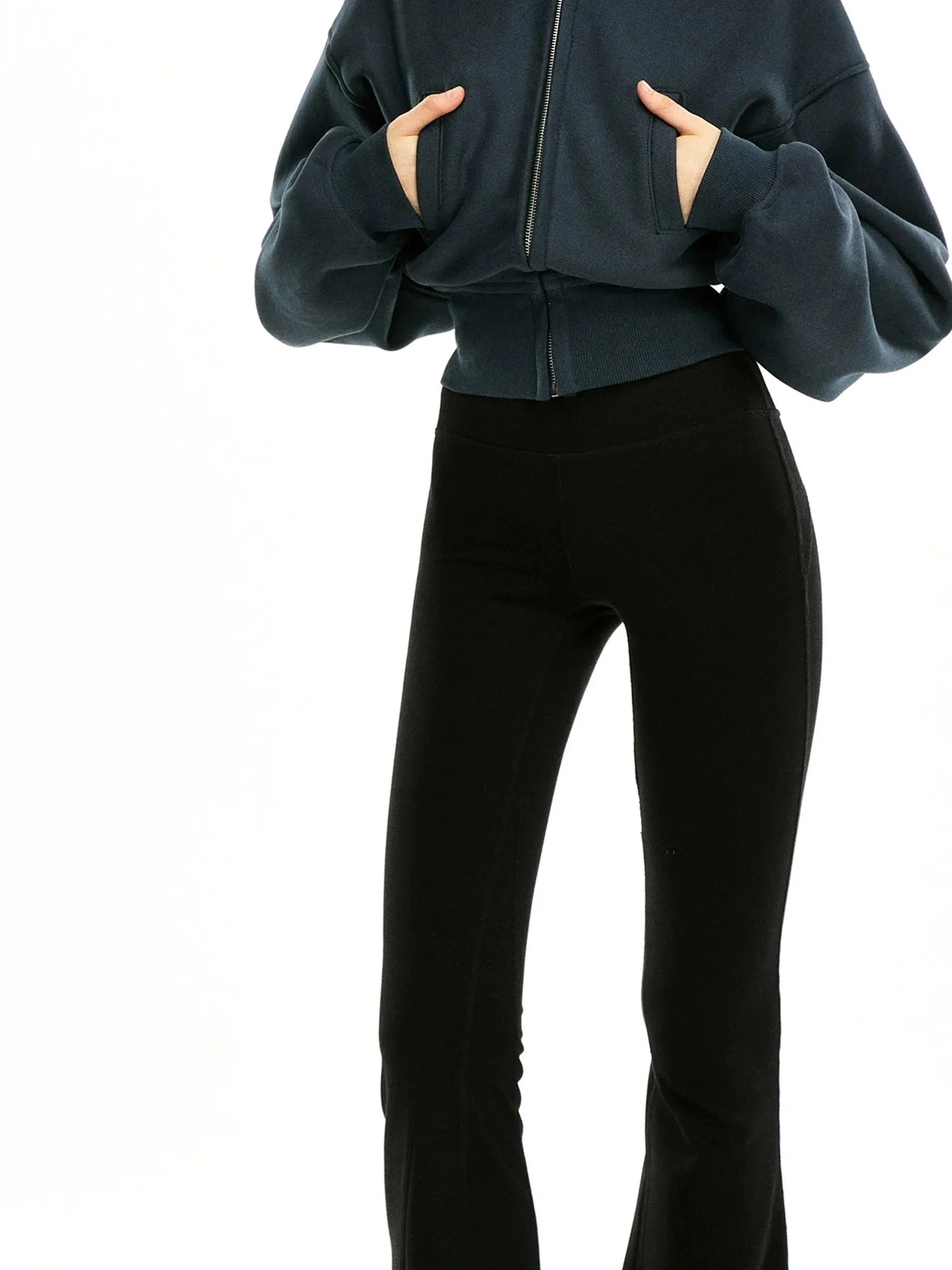 kvkv Faux Fur Hooded Zip Up Cropped Sweatshirt