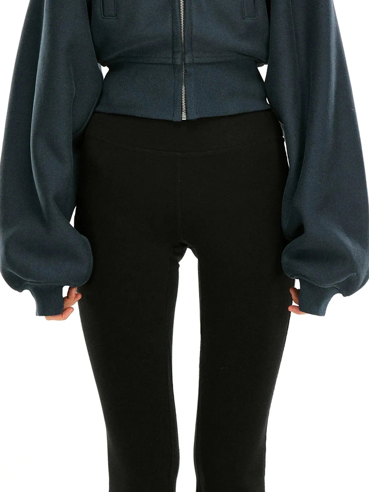 kvkv Faux Fur Hooded Zip Up Cropped Sweatshirt