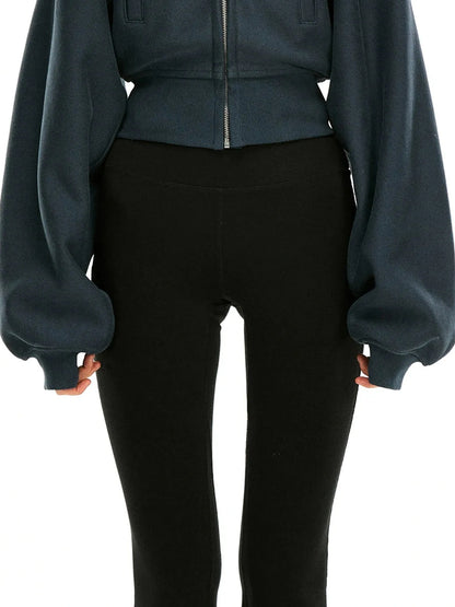 kvkv Faux Fur Hooded Zip Up Cropped Sweatshirt