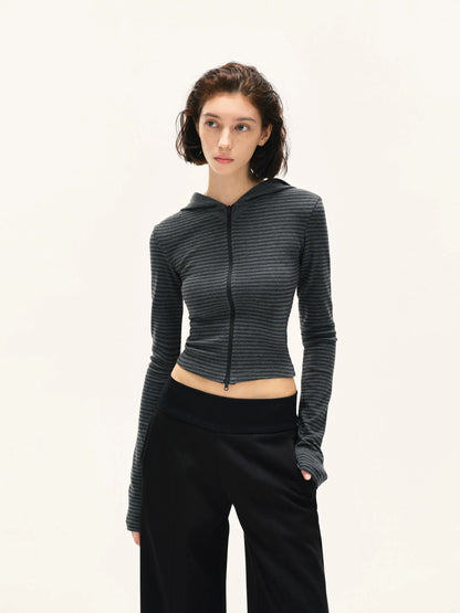 kvkv Fitted Cropped Hoodie With Stripes