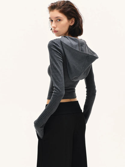 kvkv Fitted Cropped Hoodie With Stripes