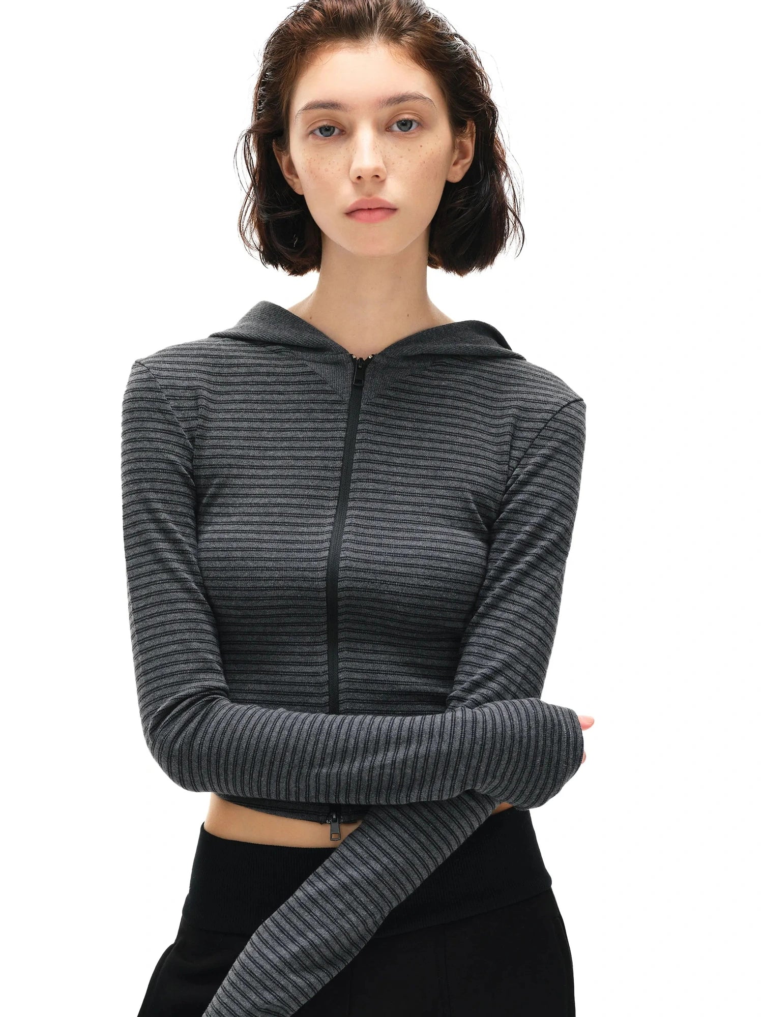 kvkv Fitted Cropped Hoodie With Stripes