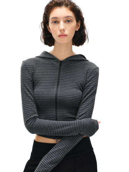 kvkv Fitted Cropped Hoodie With Stripes