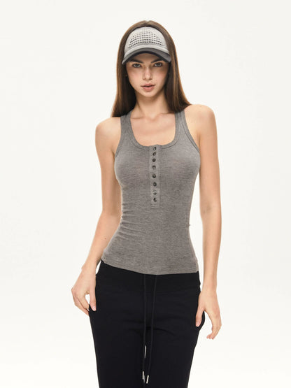 KVKV Yoga Clothing Brand - Fitted Gray Waffle Knit Tank Top
