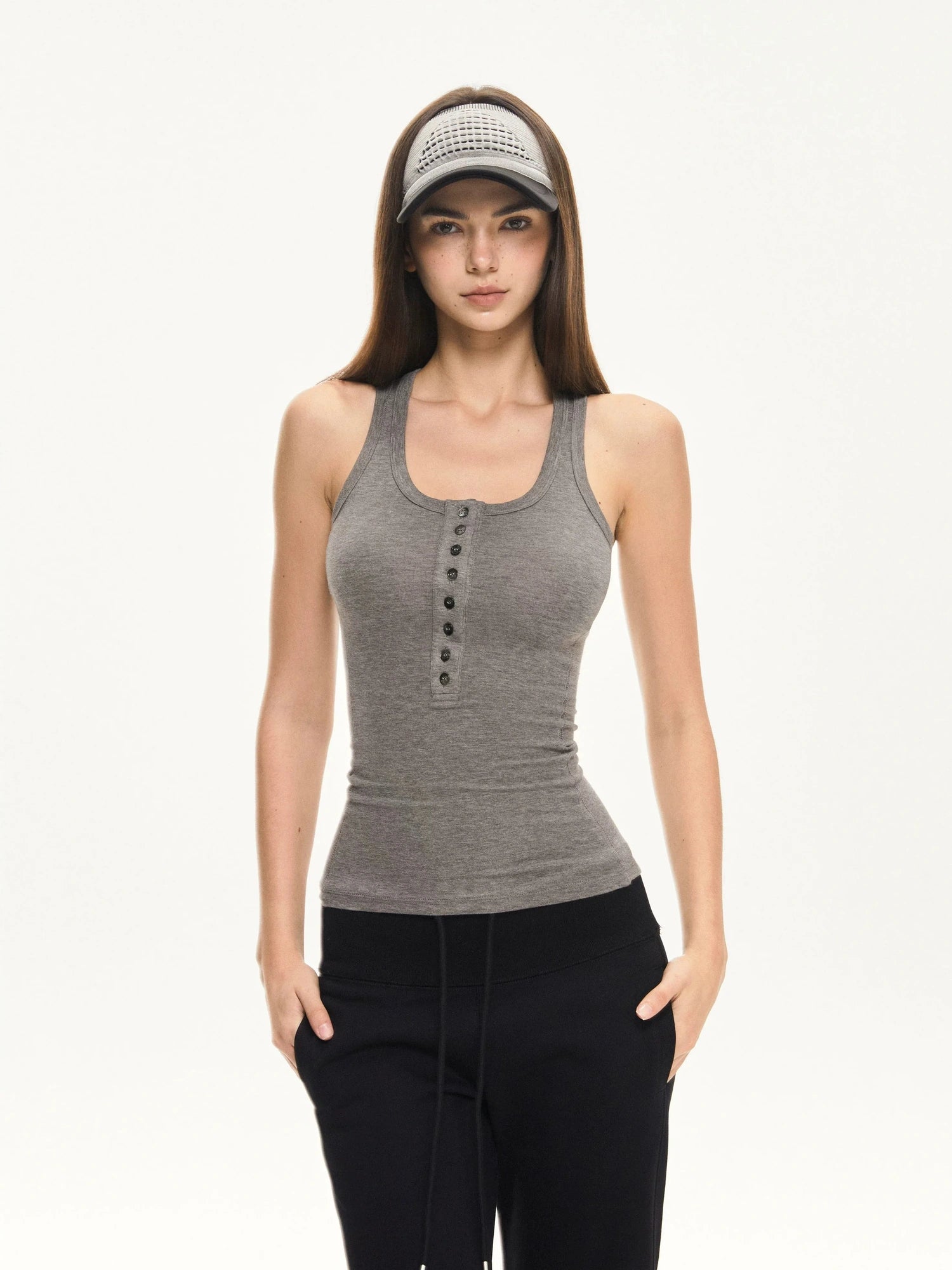 KVKV Yoga Clothing Brand - Fitted Gray Waffle Knit Tank Top