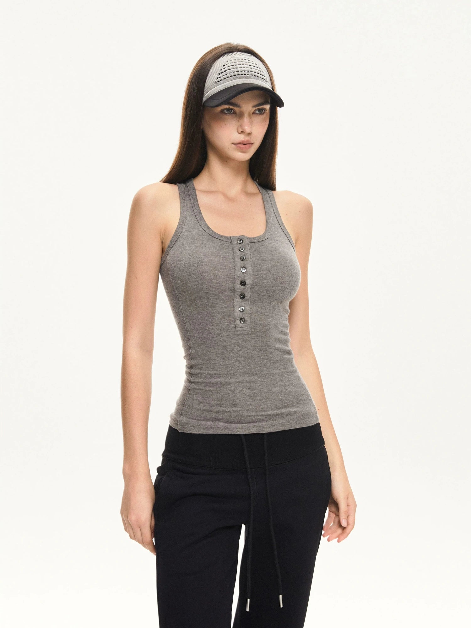 KVKV Yoga Clothing Brand - Fitted Gray Waffle Knit Tank Top