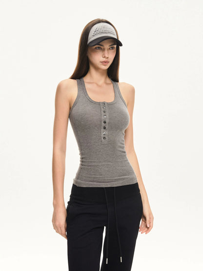 KVKV Yoga Clothing Brand - Fitted Gray Waffle Knit Tank Top