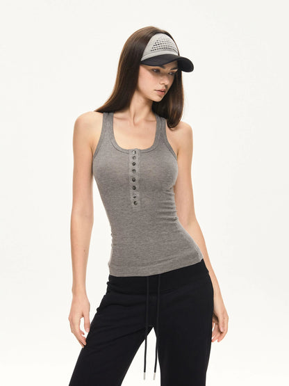 KVKV Yoga Clothing Brand - Fitted Gray Waffle Knit Tank Top