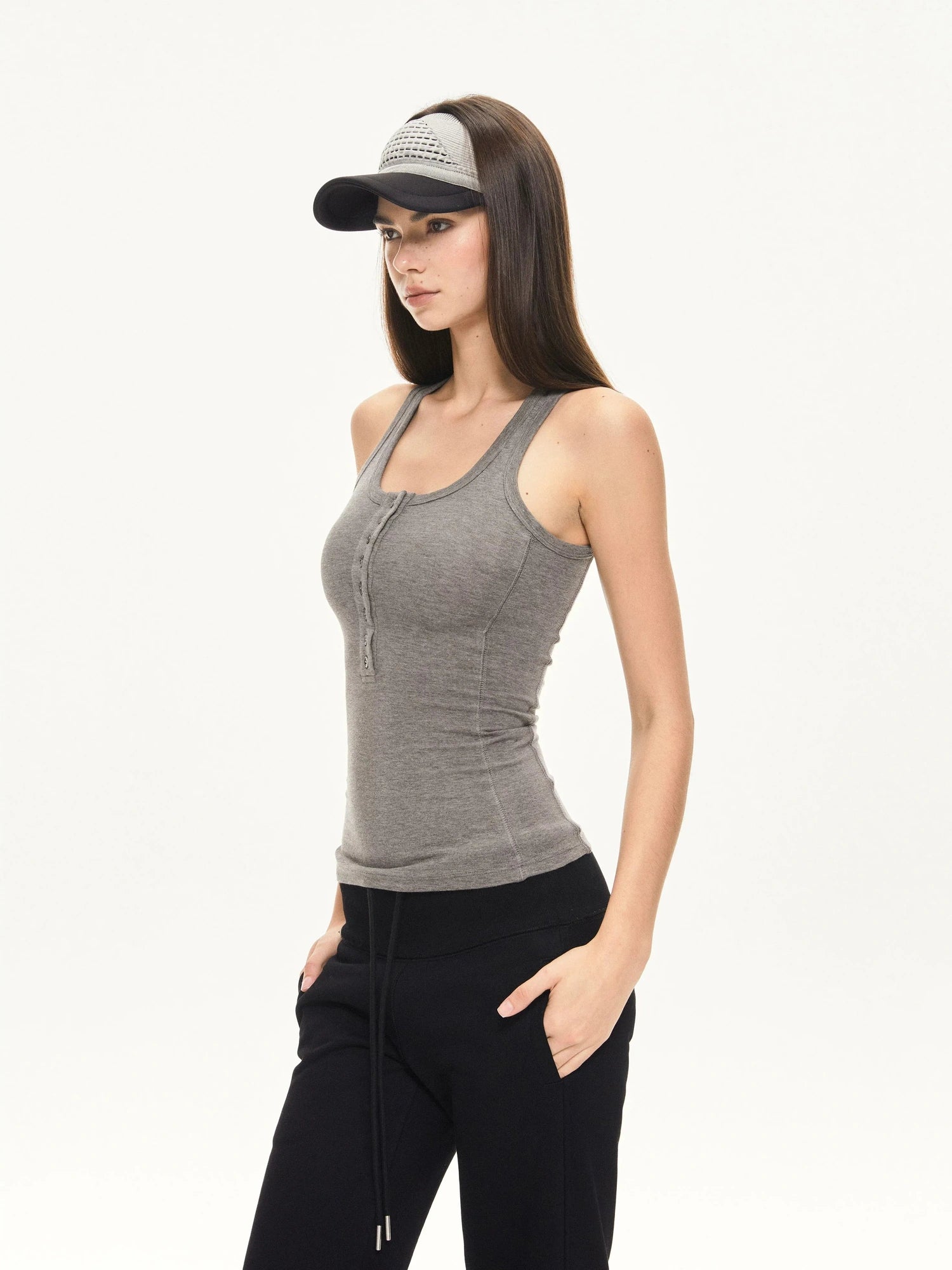 KVKV Yoga Clothing Brand - Fitted Gray Waffle Knit Tank Top
