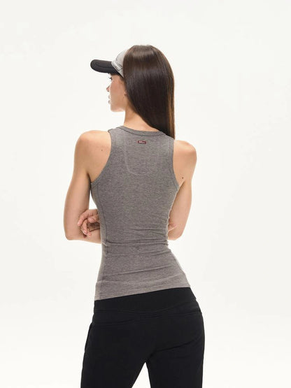 KVKV Yoga Clothing Brand - Fitted Gray Waffle Knit Tank Top