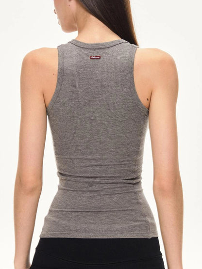 KVKV Yoga Clothing Brand - Fitted Gray Waffle Knit Tank Top