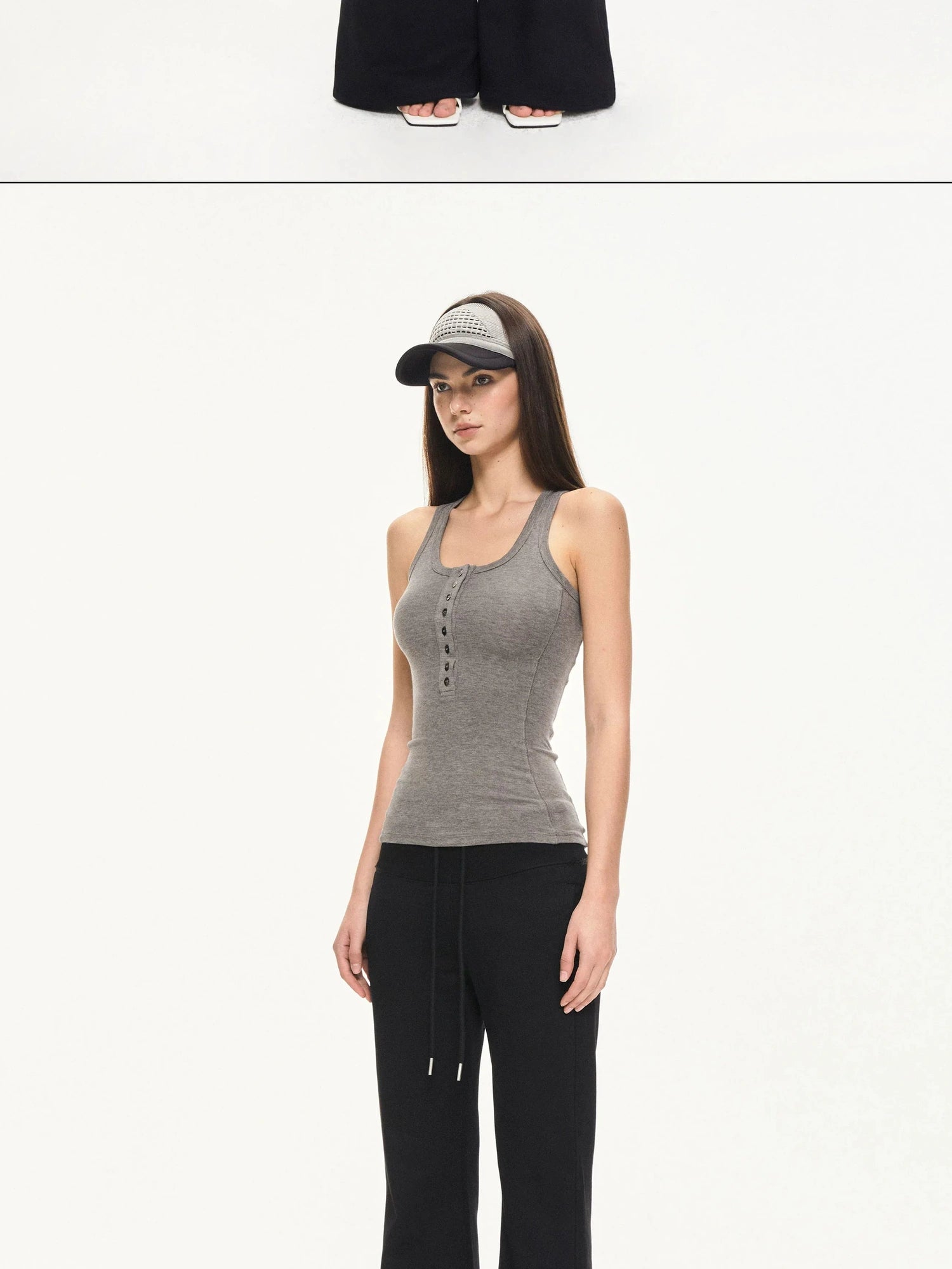 KVKV Yoga Clothing Brand - Fitted Gray Waffle Knit Tank Top
