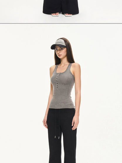 KVKV Yoga Clothing Brand - Fitted Gray Waffle Knit Tank Top