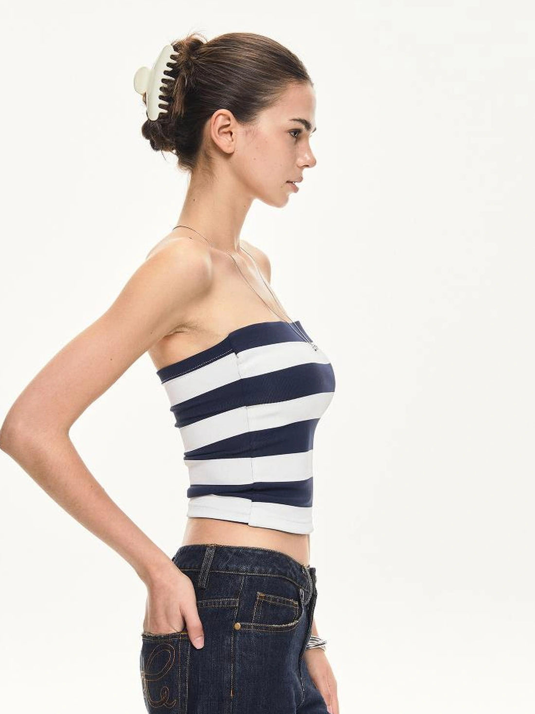 kvkv Fitted Ribbed Glitter Bandeau Crop Top