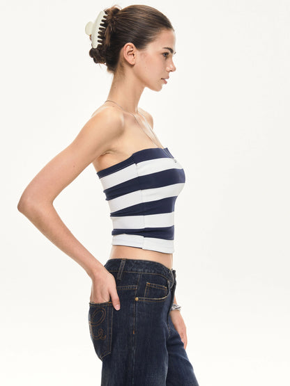 kvkv Fitted Ribbed Glitter Bandeau Crop Top