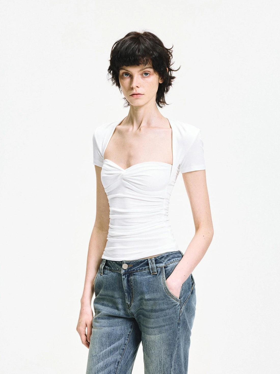 kvkv Fitted Square Neck Knot Detail Tee