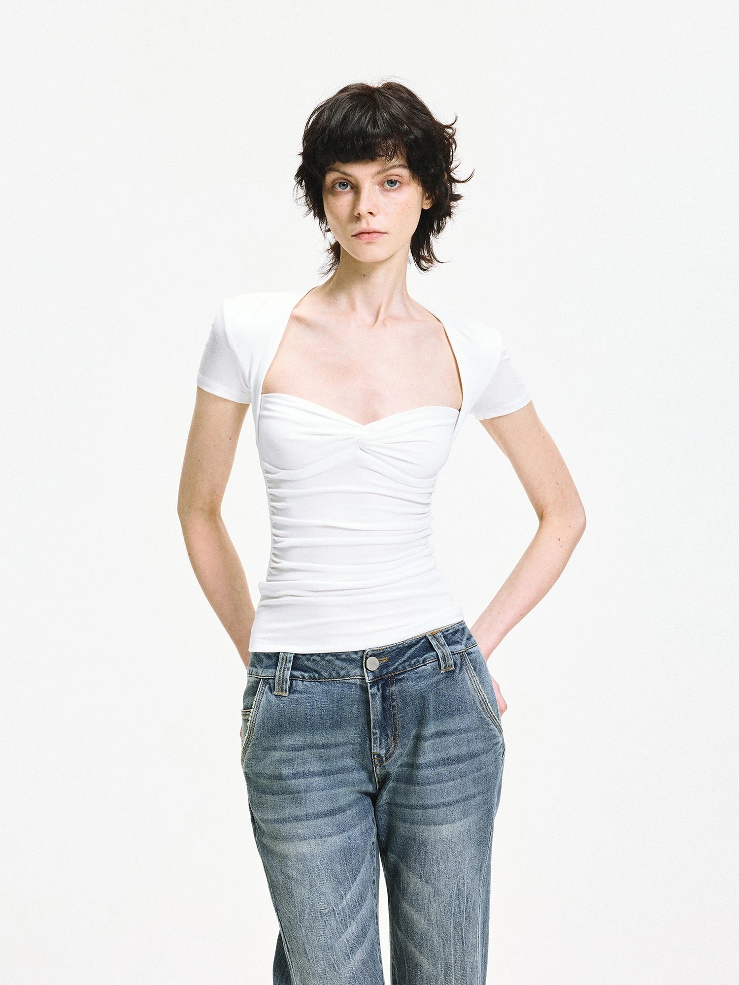 kvkv Fitted Square Neck Knot Detail Tee