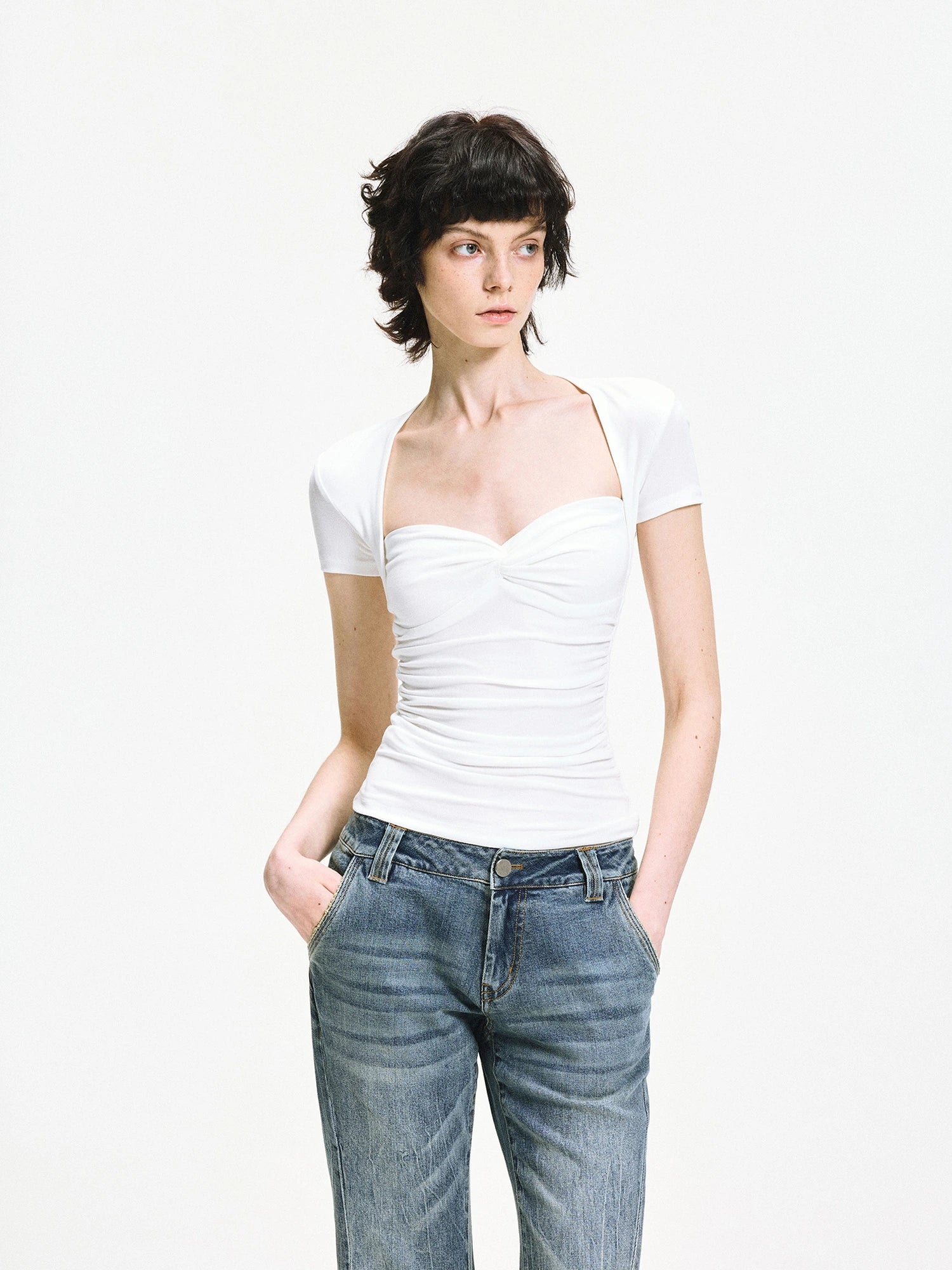 kvkv Fitted Square Neck Knot Detail Tee
