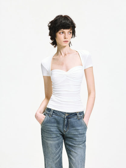 kvkv Fitted Square Neck Knot Detail Tee