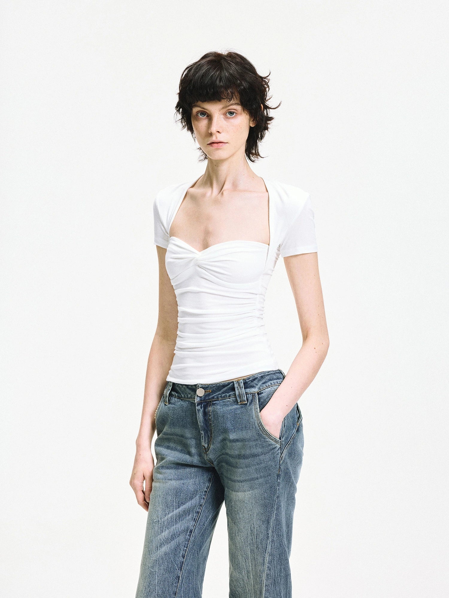 kvkv Fitted Square Neck Knot Detail Tee