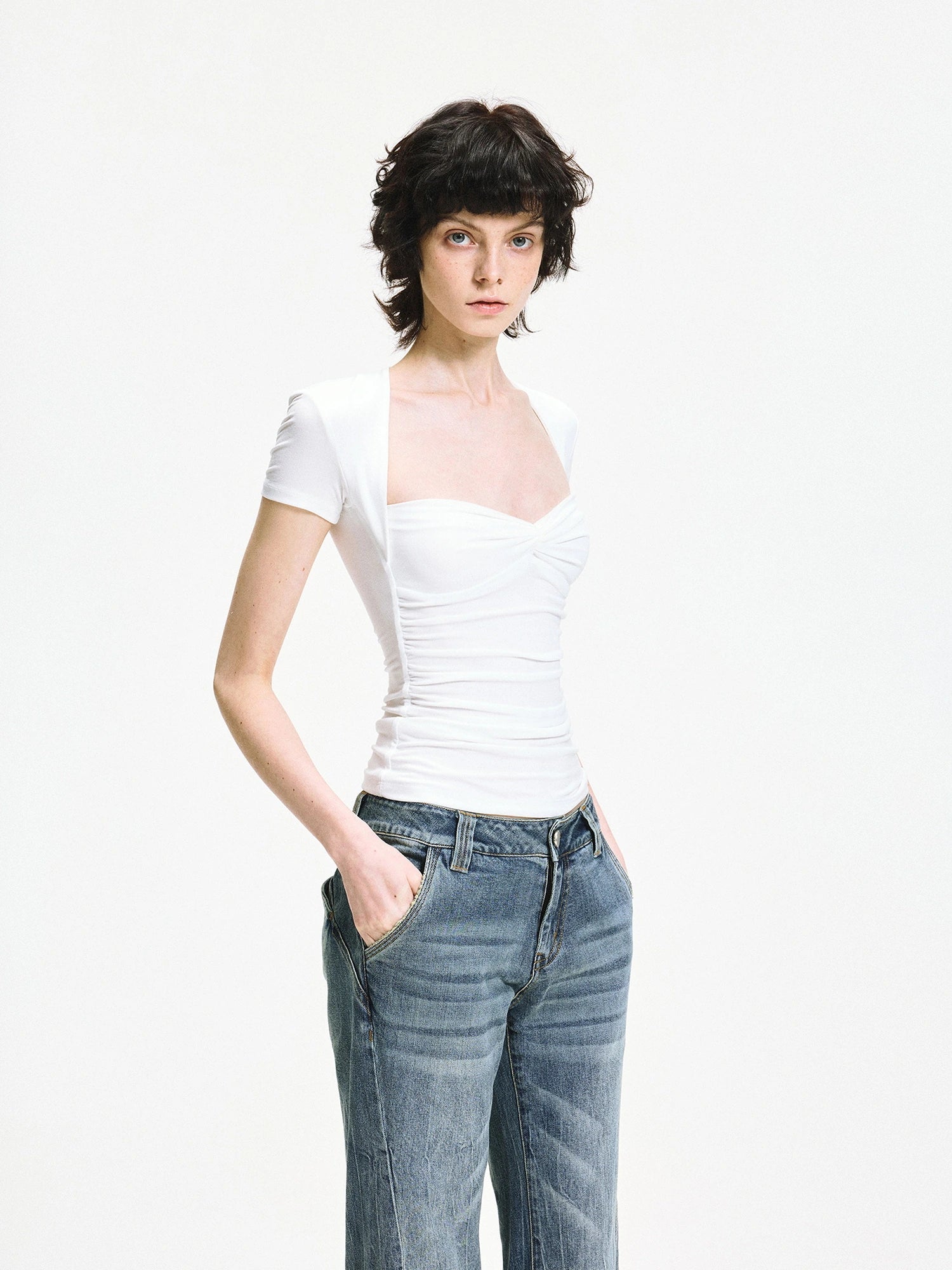 kvkv Fitted Square Neck Knot Detail Tee