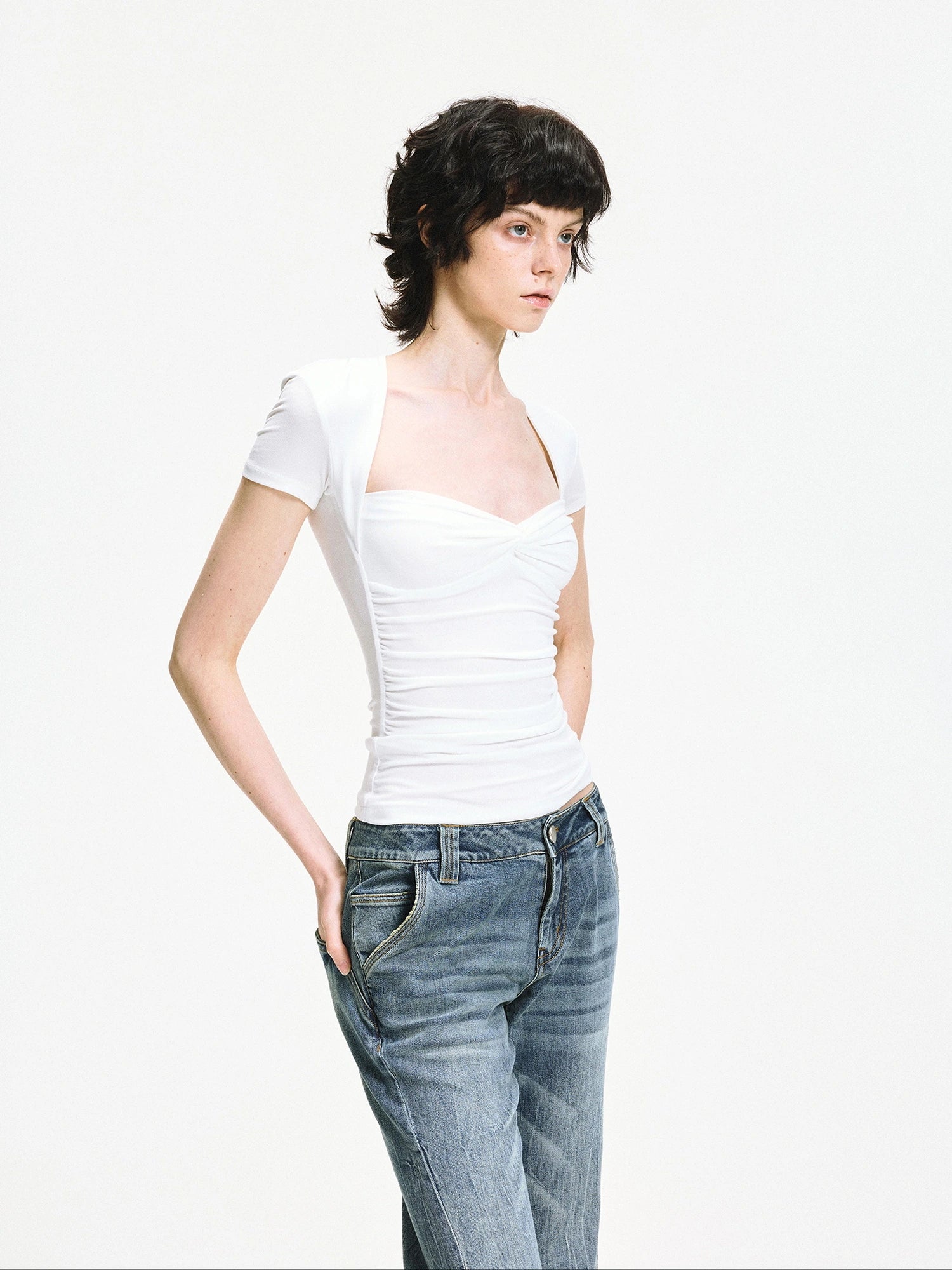 kvkv Fitted Square Neck Knot Detail Tee