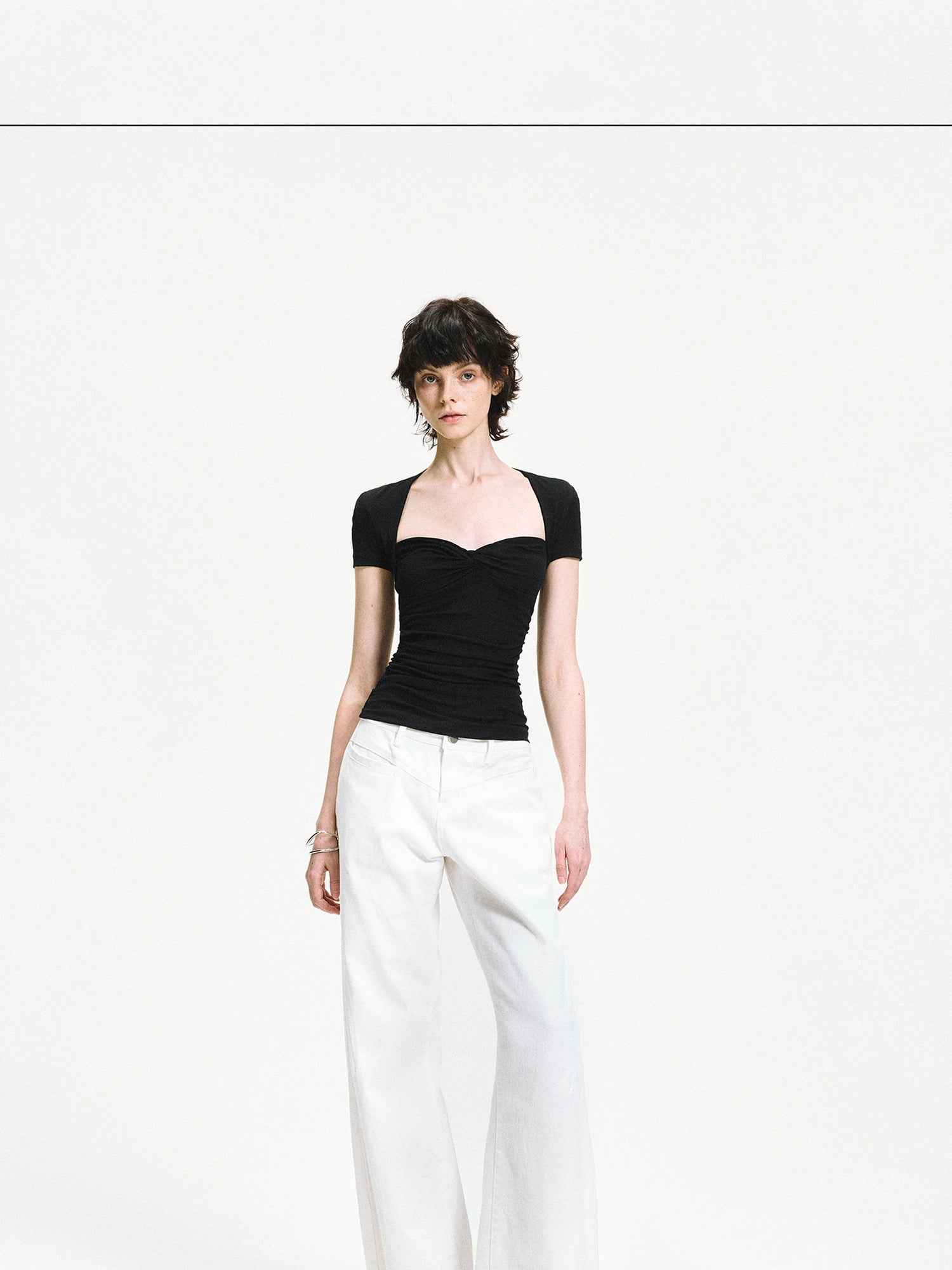 kvkv Fitted Square Neck Knot Detail Tee