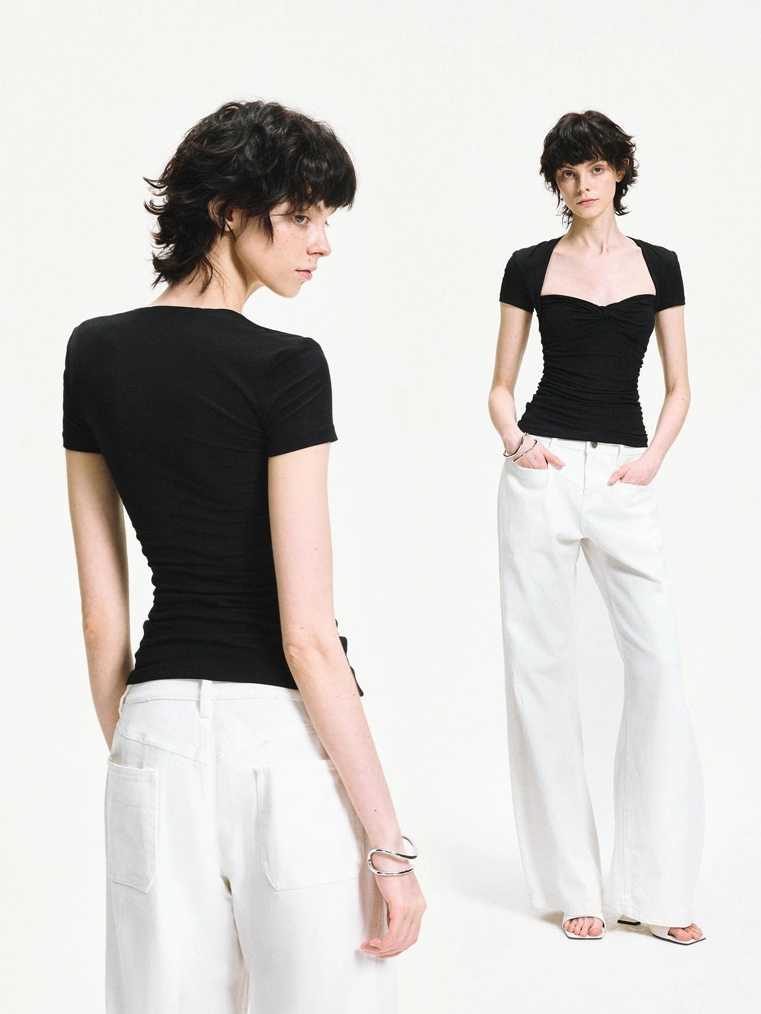 kvkv Fitted Square Neck Knot Detail Tee
