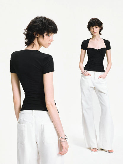 kvkv Fitted Square Neck Knot Detail Tee