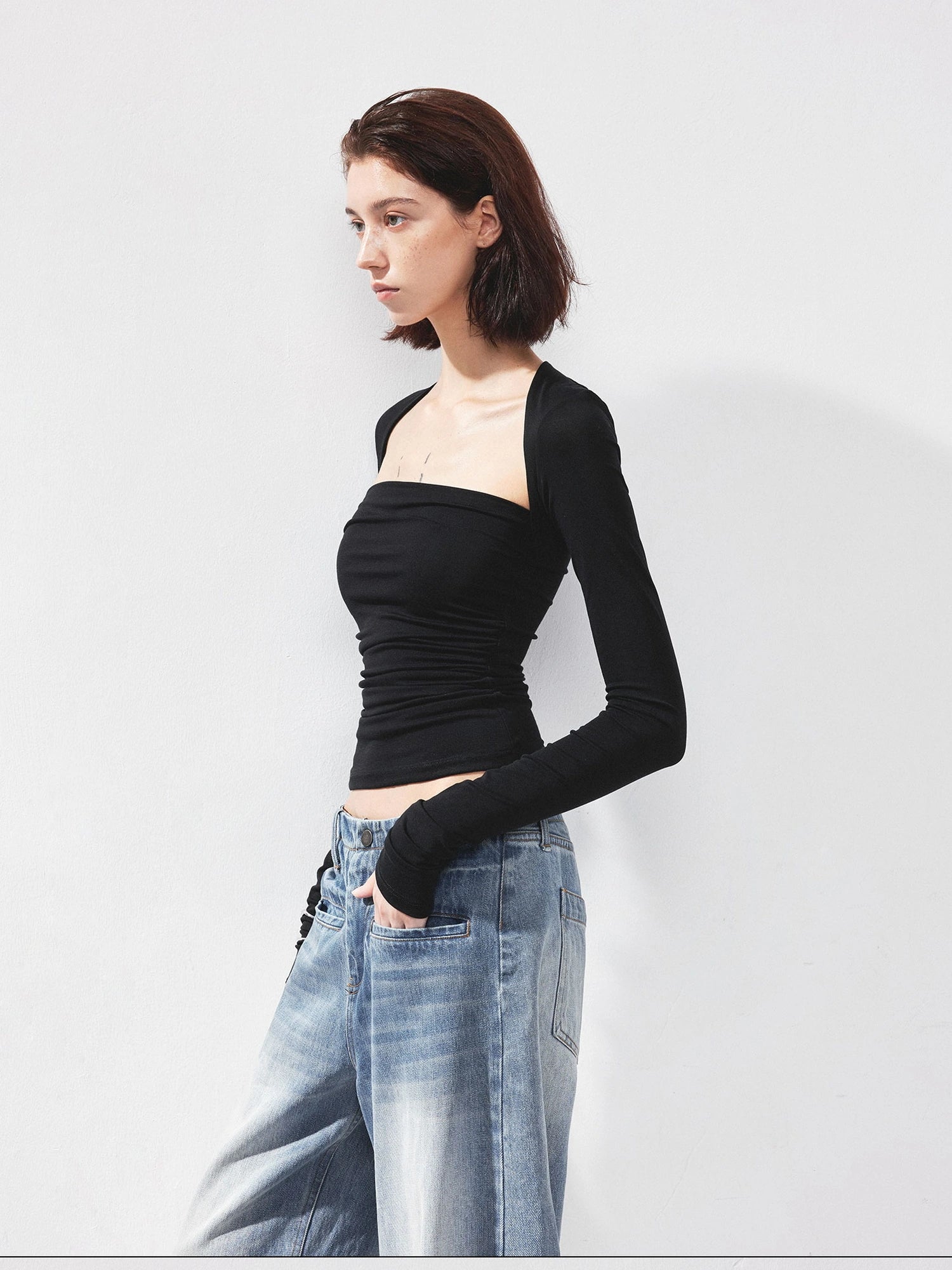 kvkv Fitted Square Neck Long Sleeve Tee