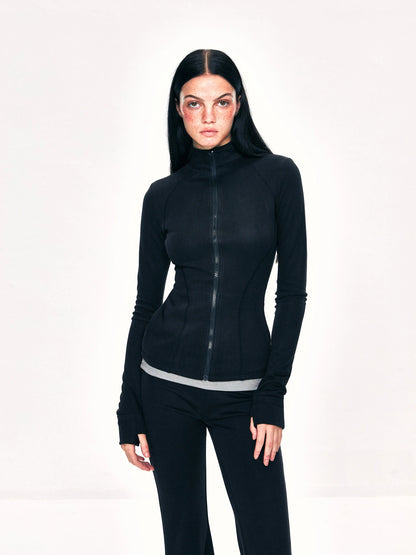 kvkv Fitted Yoga Cardigan Slim Retro Black Top