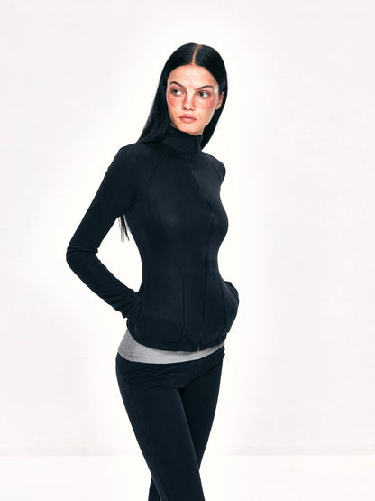 kvkv Fitted Yoga Cardigan Slim Retro Black Top