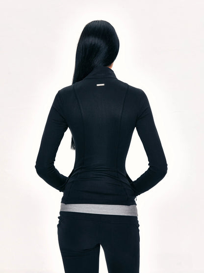 kvkv Fitted Yoga Cardigan Slim Retro Black Top