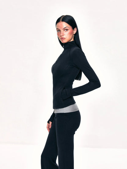kvkv Fitted Yoga Cardigan Slim Retro Black Top