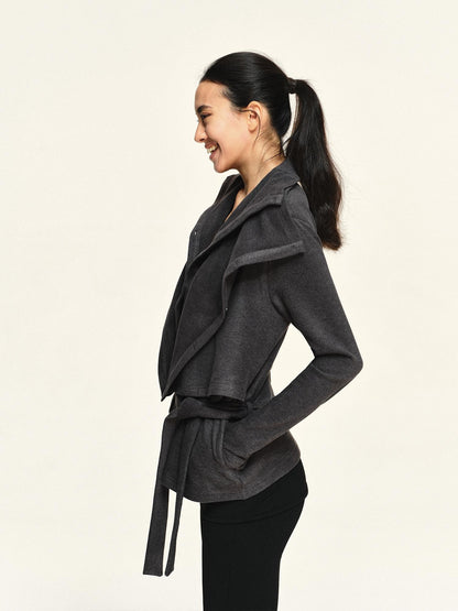 kvkv Fleece Double Layer Lapel Waist Tie Women&