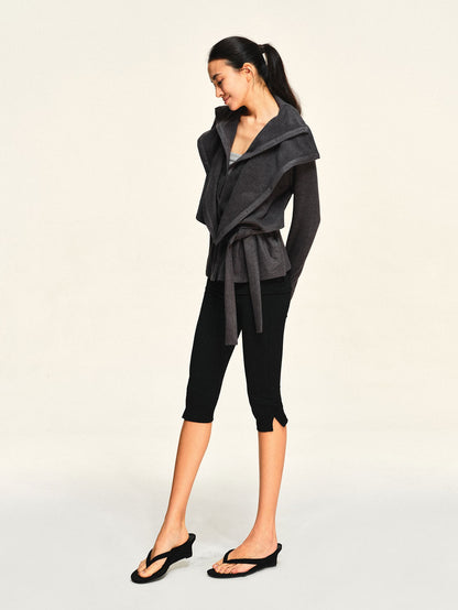 kvkv Fleece Double Layer Lapel Waist Tie Women&