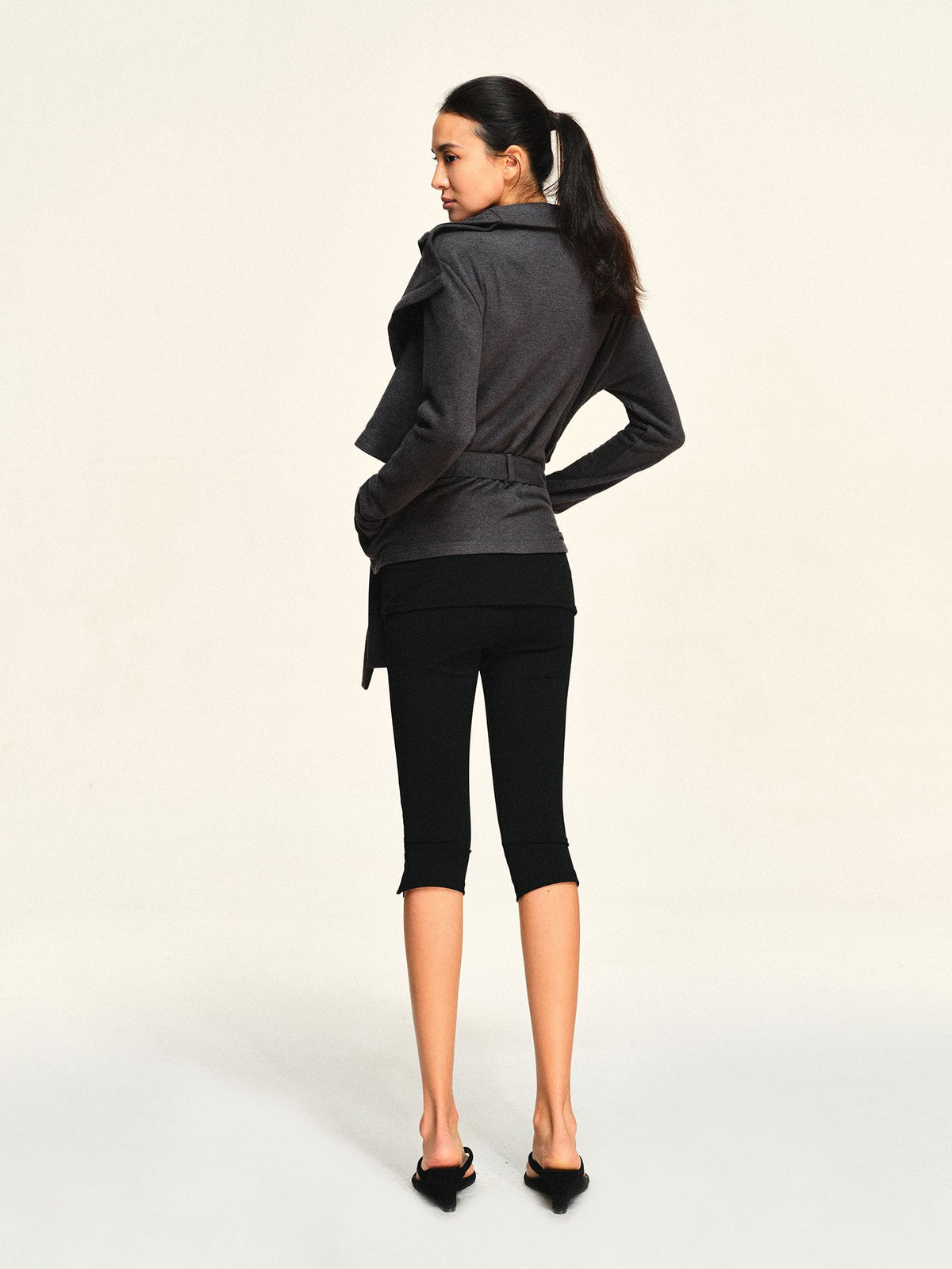 kvkv Fleece Double Layer Lapel Waist Tie Women&