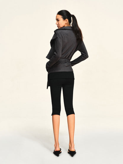 kvkv Fleece Double Layer Lapel Waist Tie Women&