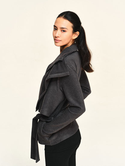 kvkv Fleece Double Layer Lapel Waist Tie Women&