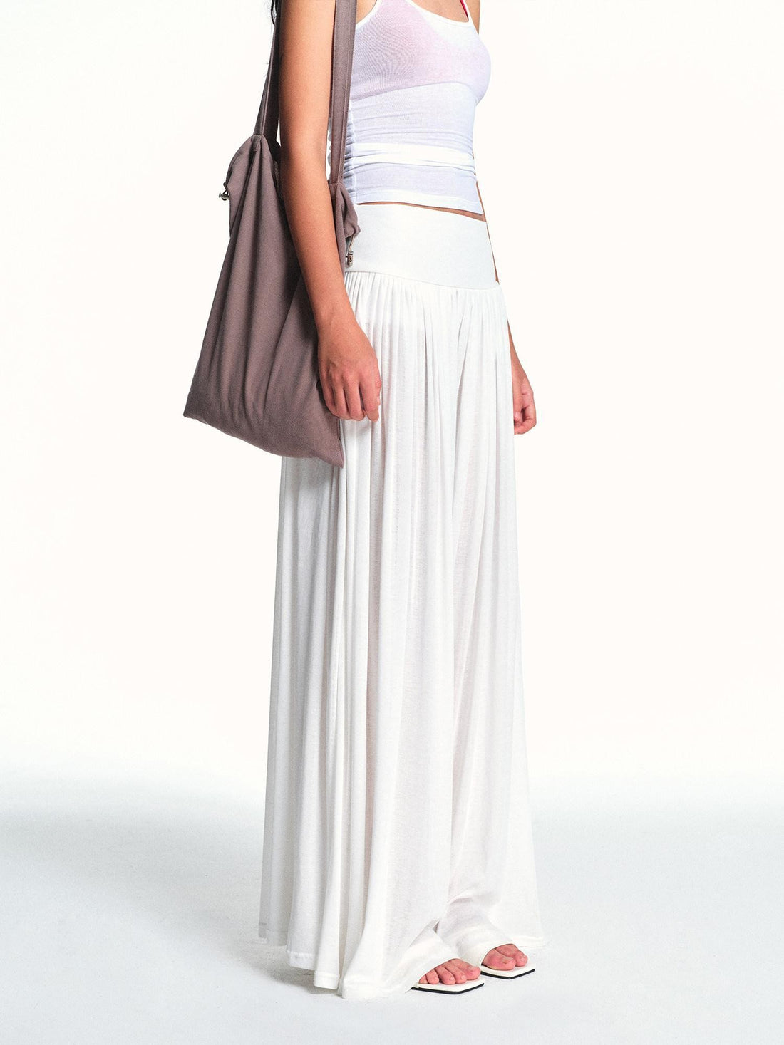 kvkv Flowy Pleated Wide Waistband Sheer White Wide Leg Women&