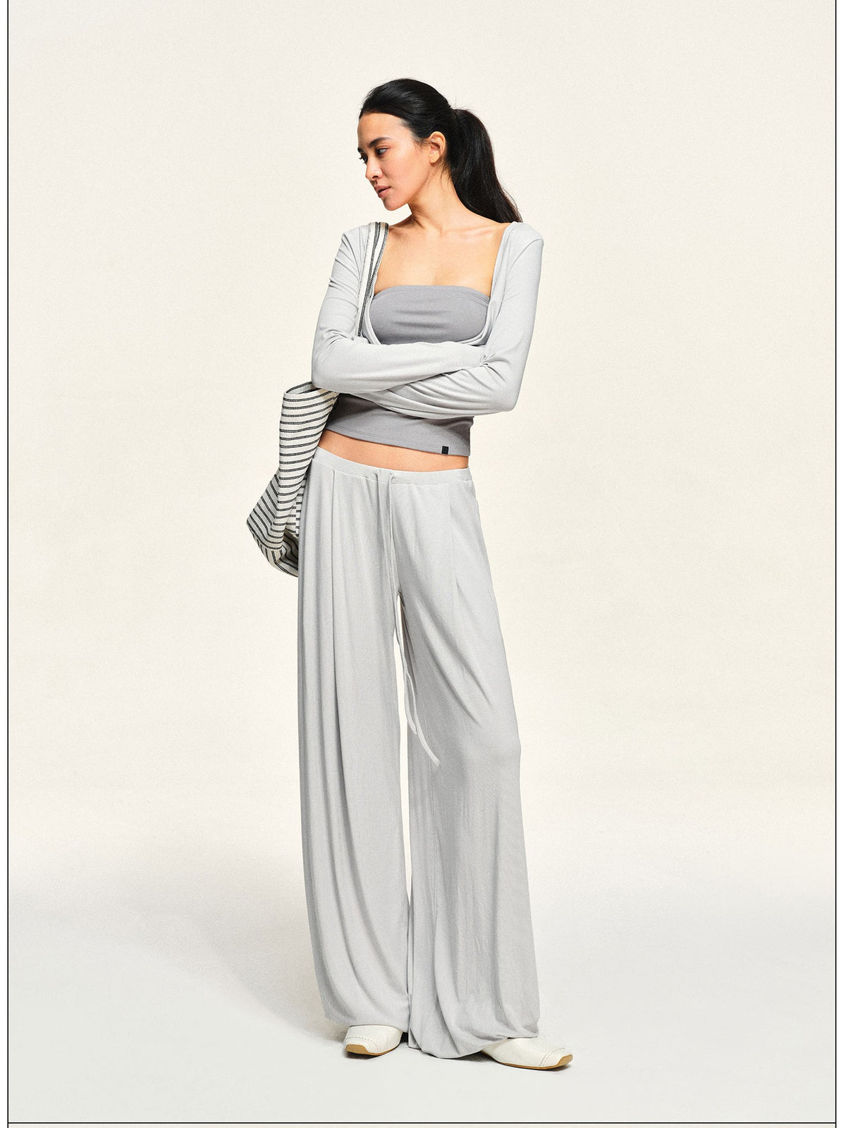 kvkv Fog Silver Grey Drawstring Loose Fit Modal Women&
