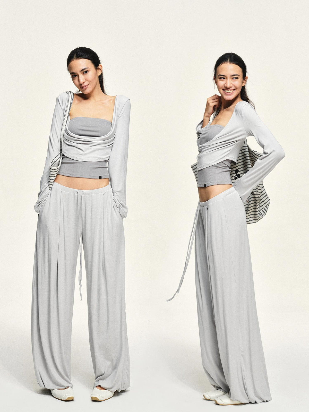 kvkv Fog Silver Grey Drawstring Loose Fit Modal Women&